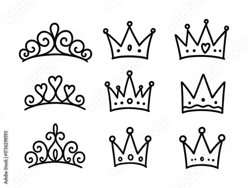 Doodle crown and tiara collection with heart and swirl designs