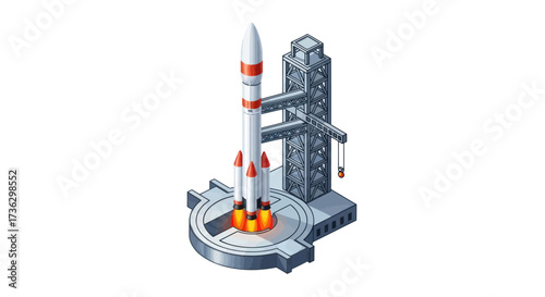 Foto Isometric Rocket on Launchpad with Support Structure.