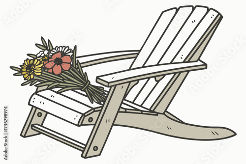 Adirondack chair with a bouquet of flowers