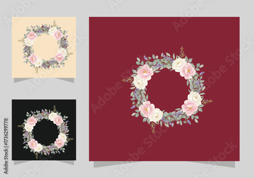 Flowers frame design, Round ring color stain, flower stains logo isolated vector design.