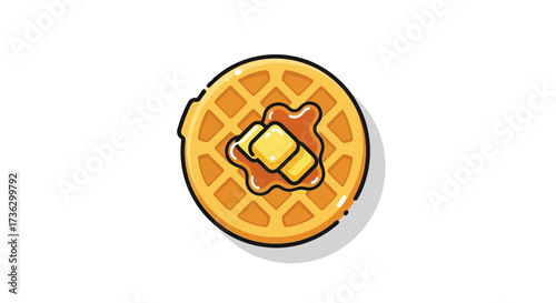A cartoon waffle illustration with butter and syrup providing a delightful breakfast theme that