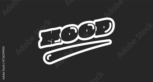 Mood retro black outline social media phrase. Relatable feeling. Teen expression. Generation z communication lingo. Rounded bubble letters with swoosh. Vintage sports, varsity typography. Oi font used