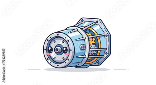 Adorable automotive transmission with kawaii facial features and internal gear mechanism