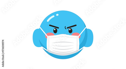 Angered cartoon character wearing a face mask depicting protective measures and health
