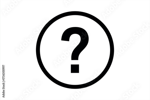 Black question mark inside a white circle on a white background symbol sign