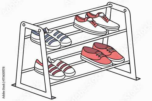 Shoe rack with various casual shoes