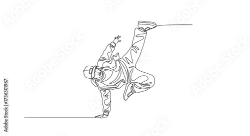 Dynamic equilibrium: a single-line illustration of a b-boy in a freeze position highlighting