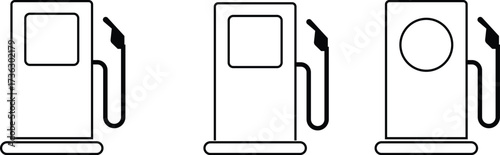 gas station pump full black silhouette vector icon set, with modern digital style, Vintage filling station poster design. fuel dispenser, petrol pump icons, silhouette template designs elements,