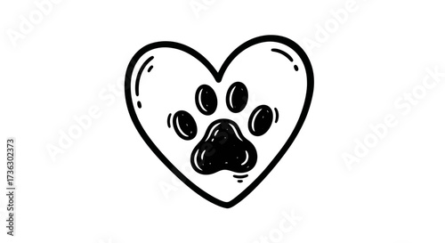 Hand-drawn illustration showing a heart containing an animal's paw symbolization of care