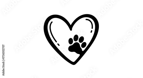 Illustrative representation of heart symbol, featuring a distinctive animal paw print design