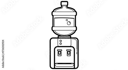 Line art illustration of a water dispenser with refillable bottle for vector graphics