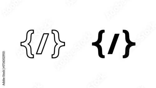 Minimalist Code Icon with Braces and Slash, Line and Solid Versions
