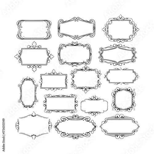 Large set vector black silhouette frame cartouches badges silhouette vector