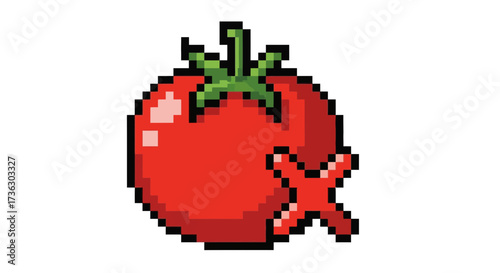 Pixelated tomato artwork evokes nostalgia for retro gaming with vibrant detail