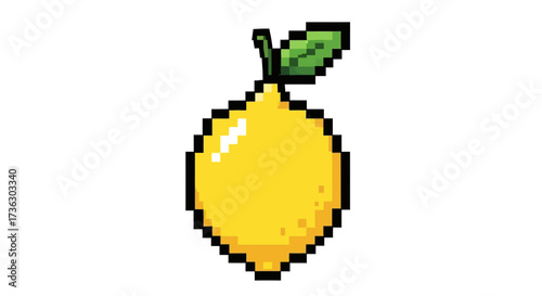 Pixelated lemon illustration, a retro digital rendering evoking nostalgia and simplicity in