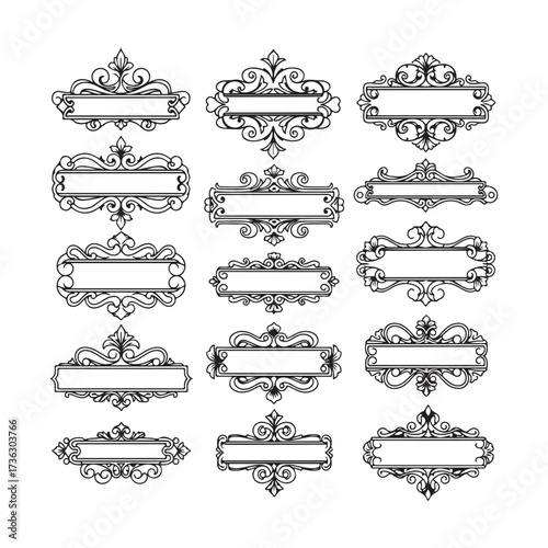 Large set vector black silhouette frame cartouches badges silhouette vector