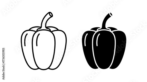 Flat Design Bell Pepper Outline and Silhouette Vector Icons