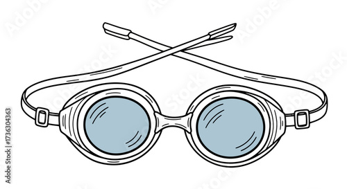 Vintage Style Swimming Goggles Illustration, Minimalist Design with Clear Blue Lenses Isolated on