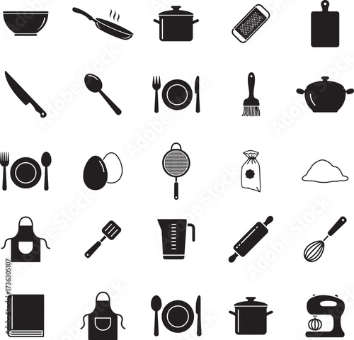  Kitchen and Cooking Icons in Silhouette Style