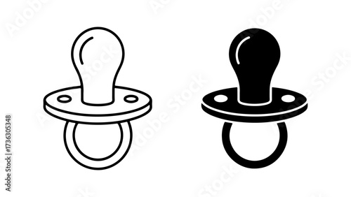 Minimalist Baby Pacifier Icons in Outline and Solid Black Style