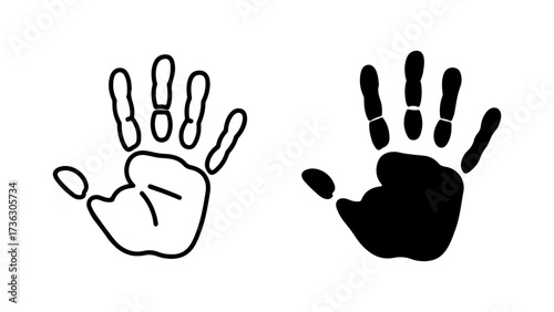 Simple Handprint Icons: Outline and Solid Black Graphic