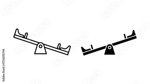 Black Seesaw Icons: Outline and Filled Playground Equipment Illustration