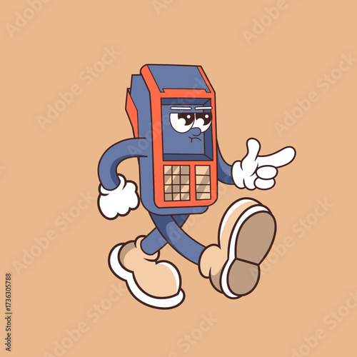 Retro character design of angry payment terminal