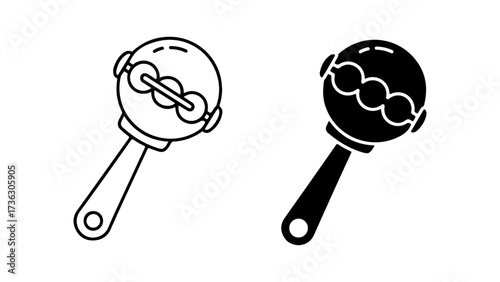 Minimalist Baby Rattle Illustrations, Line and Filled Icon Styles