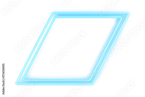 blue neon rectangle shape frame isolated on white background png, ai generated