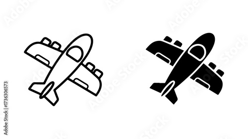 Outline and Solid Black Airplane Icons, Aviation Vector Set