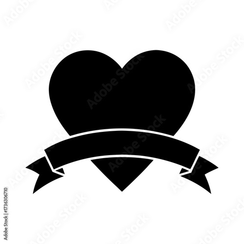 Heart with ribbon silhouette creative celebration romantic symbol vector clean design with white background