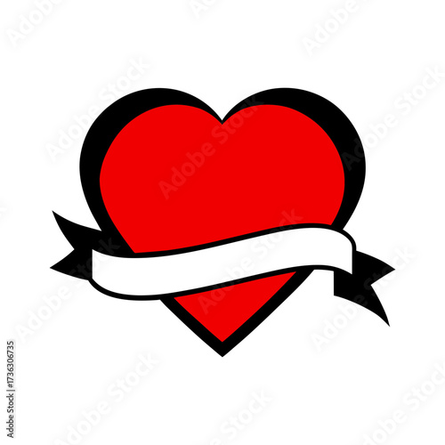 Heart with ribbon silhouette romantic love gift symbol vector minimal clean design with white background