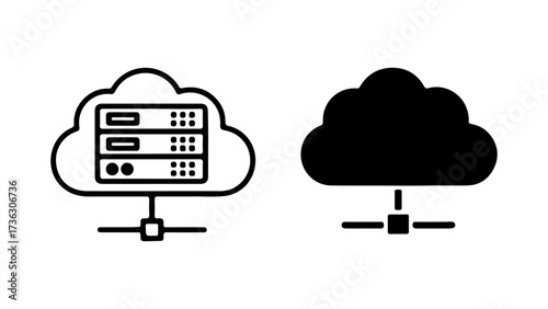 Outline and Solid Cloud Server Rack Network Icons on White