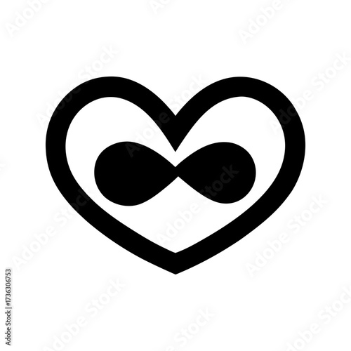 Heart with infinity symbol silhouette simple eternal connection symbol vector clean design with white background