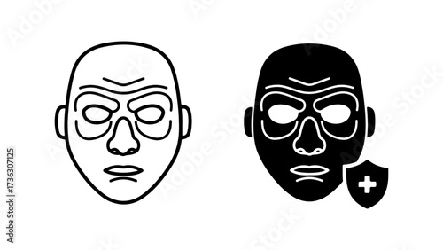 Facial Mask Treatment Outline and Glyph Icons with Health Symbol