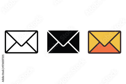 Email Envelope Icon Vector Set in Outline, Solid and Color