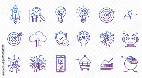 Digital Innovation and Technological Advancement A Set of Icons for Progress and Growth