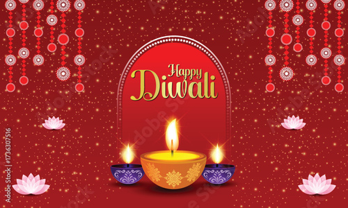 Happy Diwali flyer with Diya, flower, dim light, can be used in festival invitation, promotion, marketing, greetings, Indian festival of light Diwali poster for your design, easily editable vector