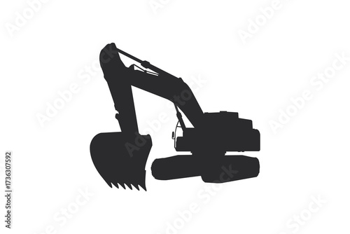Excavator construction machine vector illustration silhouette isolated on white background, heavy equipment design.