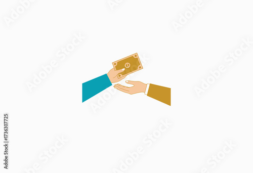 Illustration Depicting the Act of Handing Over a Dollar Bill from One Person to Another Symbolizing Financial Exchange or Transaction