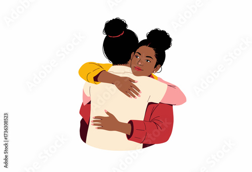 Illustration of Two Individuals Embracing with Warmth and Affection Displaying Strong Emotional Bond and Connection in a Minimalistic Artistic Style