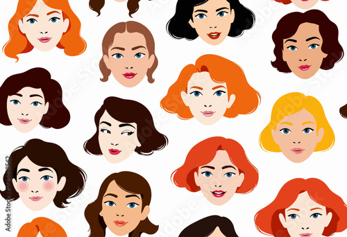 Vibrant Pop Art Style Portraits Showcasing Diverse Hair Colors and Unique Facial Expressions on a Bright White Background
