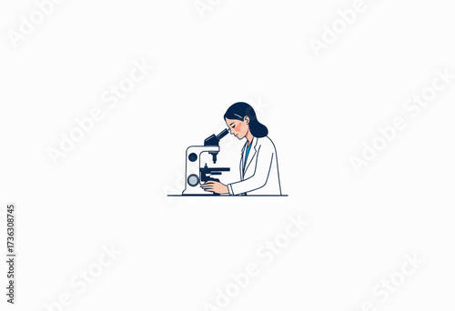 Illustration of a Scientist Observing Through a Microscope in a Laboratory with a Focus on Research and Scientific Exploration