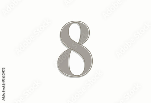 Illustration of the Number Eight with a Minimalist Design on a Plain White Background Showcasing Elegant Simplicity and Modern Aesthetic in Neutral Tones