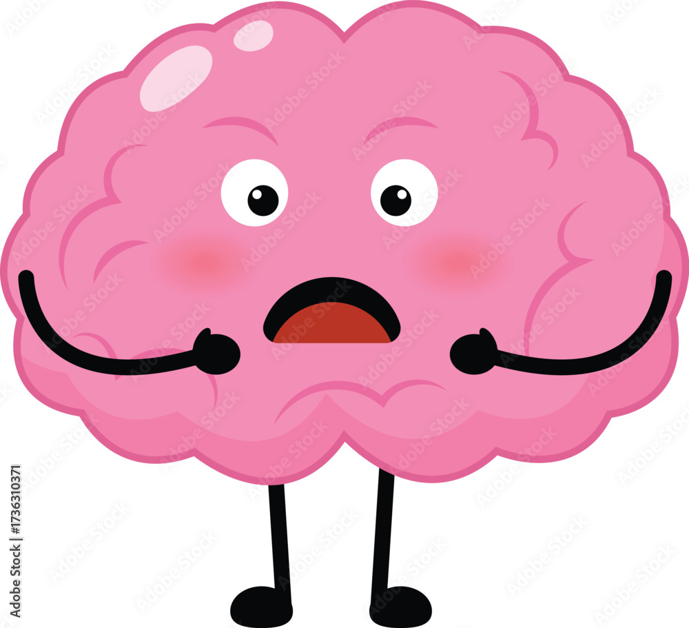 Obraz premium Pink Brain Character Depicting Surprise or Shock, a Humorous and Expressive Illustration for Concepts of Cognitive Overload or Emotional Reaction