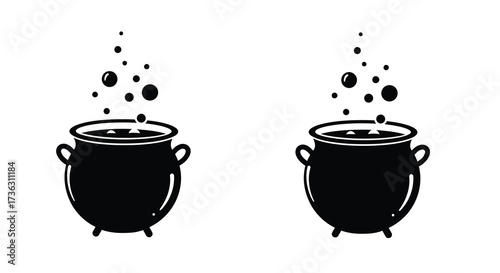 Two black cauldrons with bubbling potion and dark magical elements