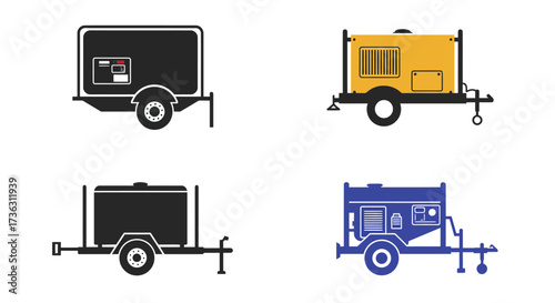Portable generator trailers in black yellow and blue line art style