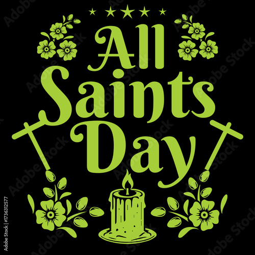 All Saints’ Day Cross and Light Illustration T-shirt Design