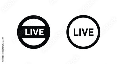Two black circular icons displaying the word live in white lettering