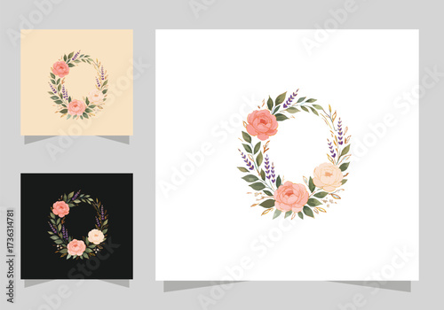 Flowers frame design, Round ring color stain, flower stains logo isolated vector design.